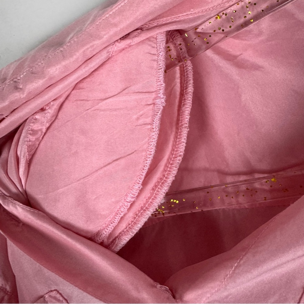 Vintage 100% Silk Blouse Button Down Light Pink Sz Medium 90's Shoulder Pads - Picture 7 of 15